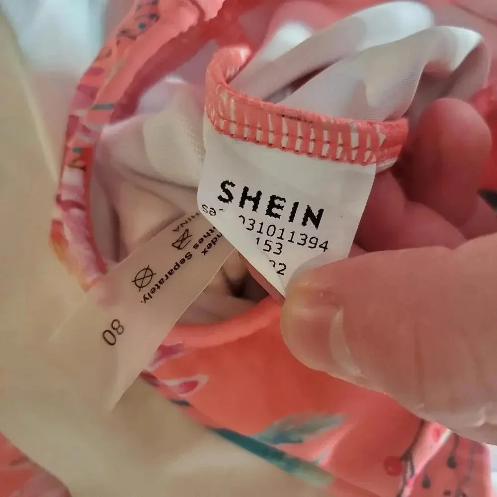 SHEIN Baby Girl Floral Print Raglan Sleeve Peplum One Piece Swimsuit Size 80
